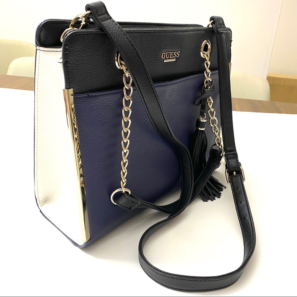 GUESS | black and blue with white satchel/hand bag